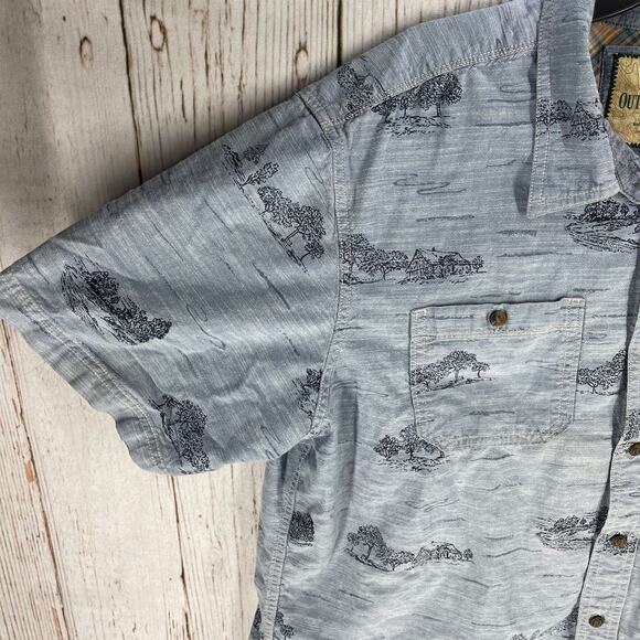 Outdoor Life Button Up Shirt Mens XL Blue Trees Forest Short Sleeve 100% Cotton - Picture 4 of 7